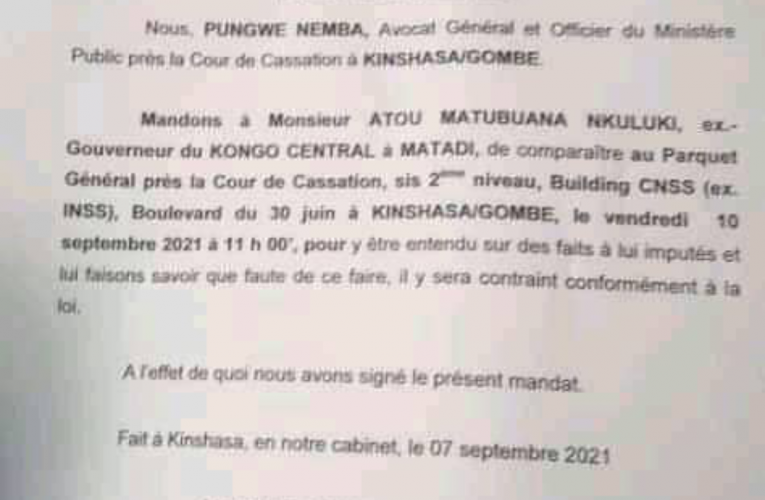 RDC/Kongo-Central : Atou Matubuana traqué par la justice