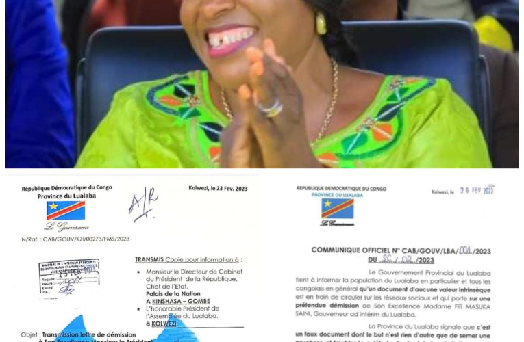 RDC/Lualaba :Prétendue démission de Fifi Masuka,le gouvernement provincial communique (Document)