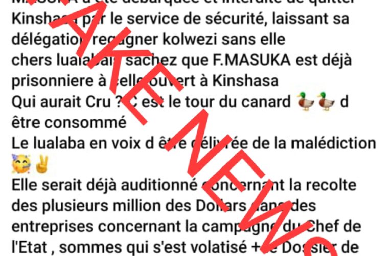 RDC/Intox: contrairement aux rumeurs d’être sous contrôle des services de sécurité, Fifi Masuka poursuit aisément ses activités politiques