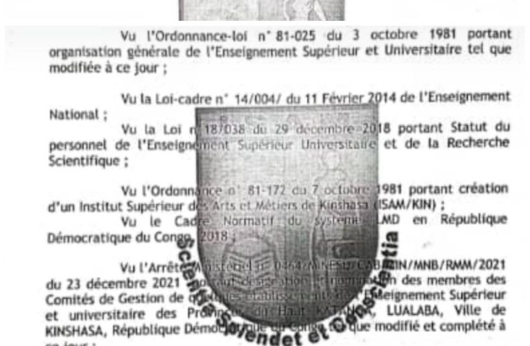 RDC/ESU : La DG de l’ISAM-KINSHASA, Sœur FLORENCE MBIYA MWADI, nomme sa secrétaire particulière, NZEBA CIBANGU NAOMIE, comme caissière aux finances