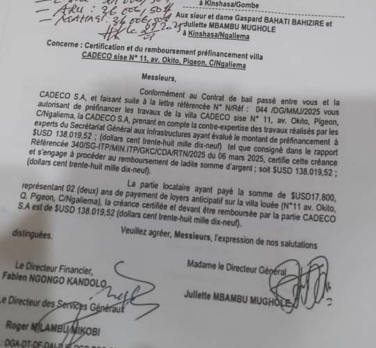 RDC/CADECO : Un détournement « intellectuel » de 138.019,52 USD commis par la DG Juliette Mbambu Mughole